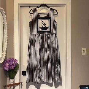 Vintage Julie Fisher Nautical Striped Poplin Midi Dress - Medium